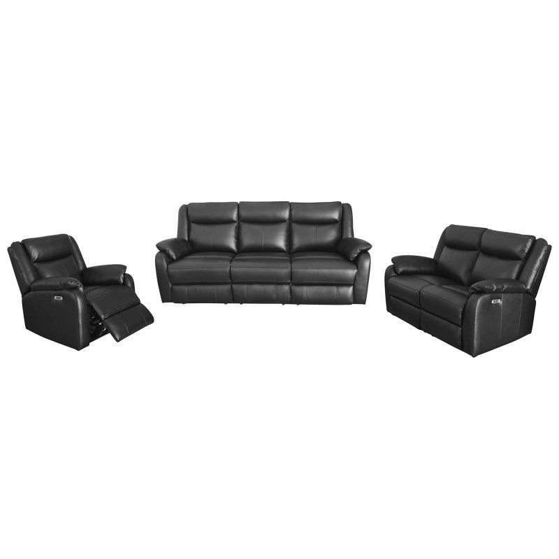 Buena 3 Piece Leather Electric Recliner Lounge Suite, 3+2+1 Seater, Black