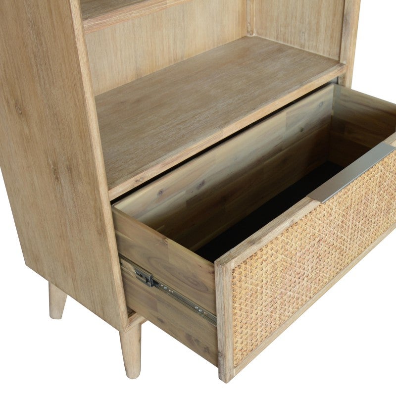 Andros Acacia Timber & Rattan Bookcase