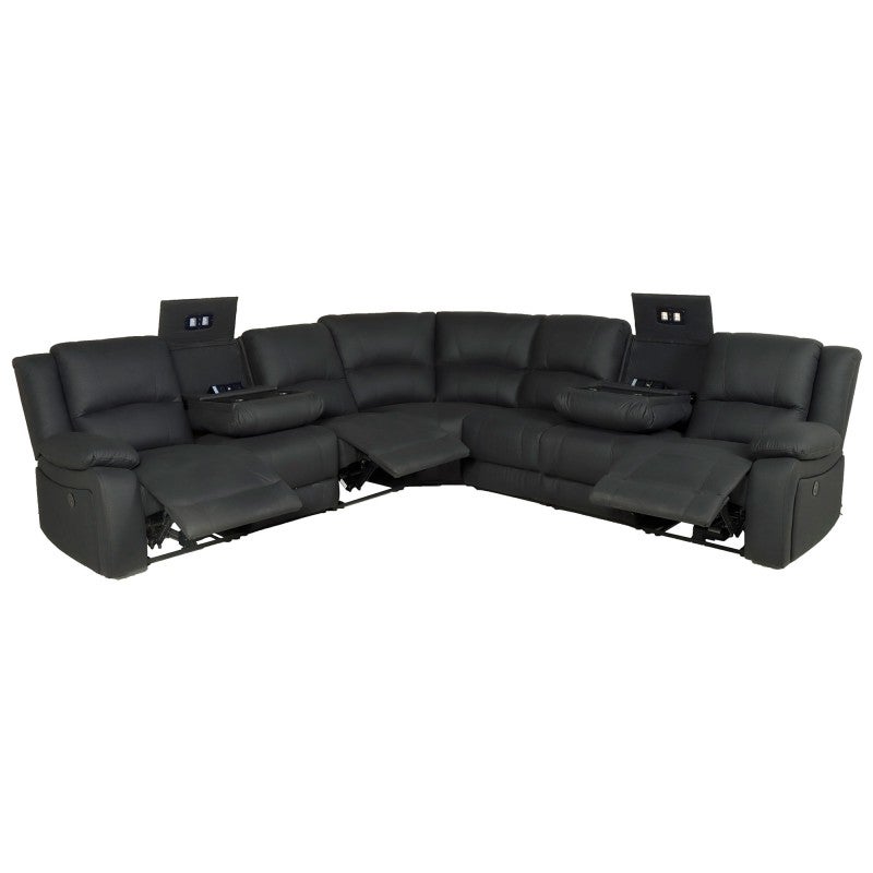 Oberon Rhino Fabric Electric Recliner Corner Sofa, 6 Seater, Jet