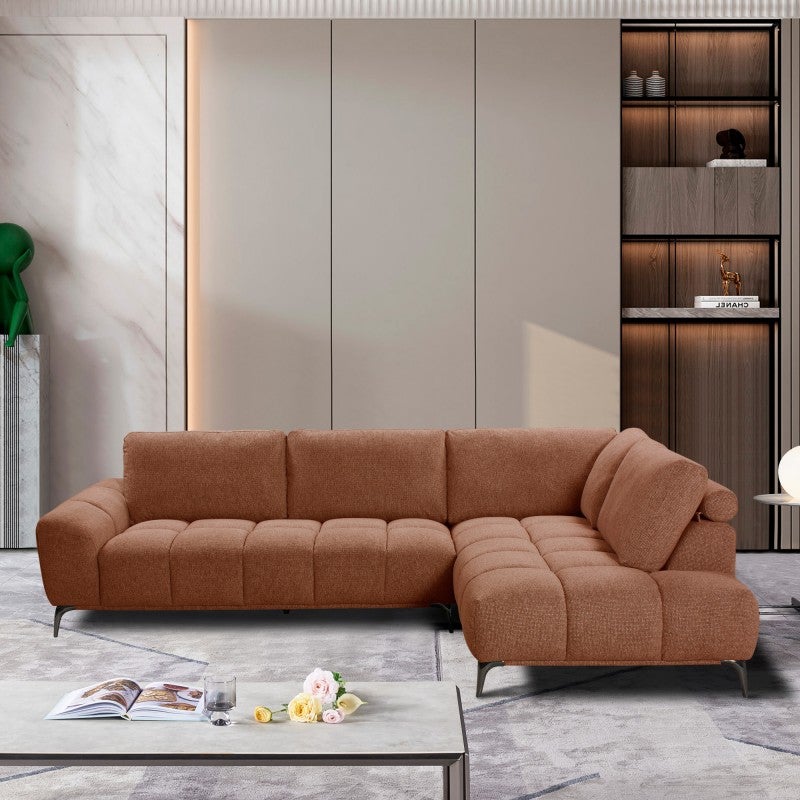 Colette Fabric Modular Corner Sofa, 4 Seater with RHF Chaise, Rust