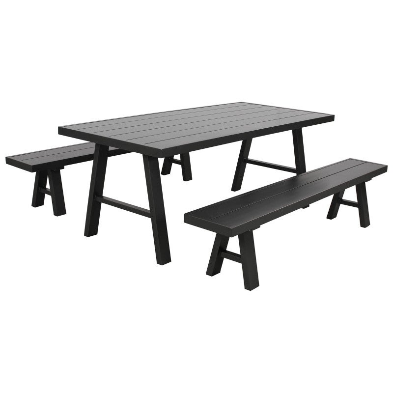 Latimer 3 Piece Aluminium Outdoor Dining Table & Bench Set, 190cm, Charcoal