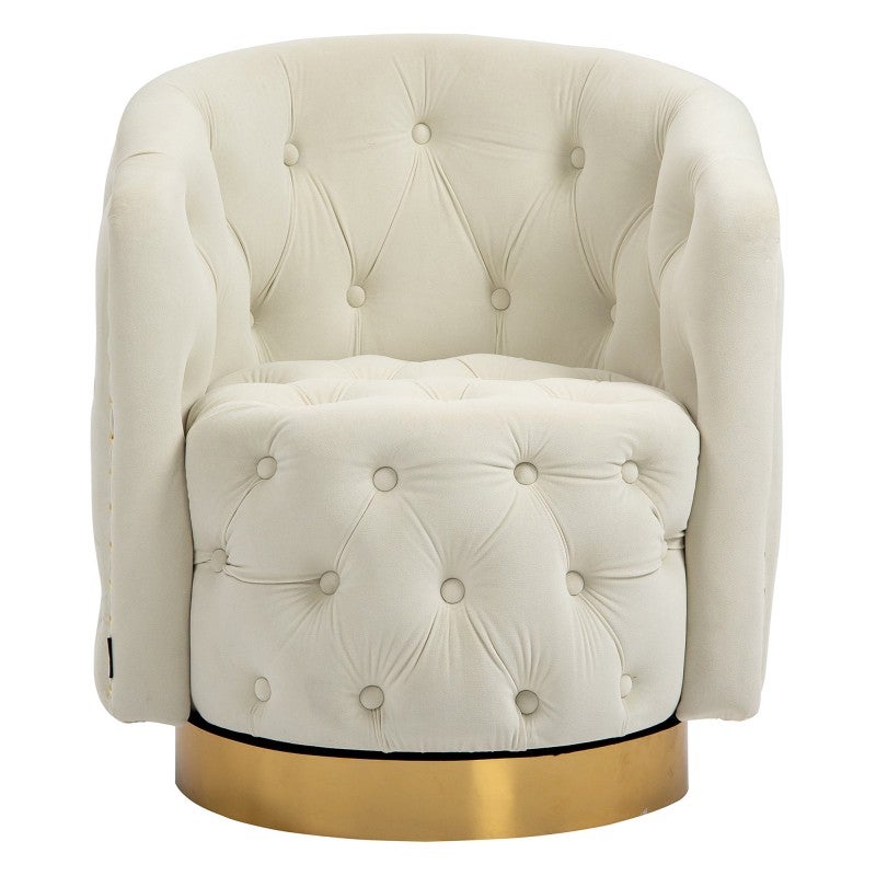 Vila Velvet Fabric Swivel Accent Tub Chair, Cream