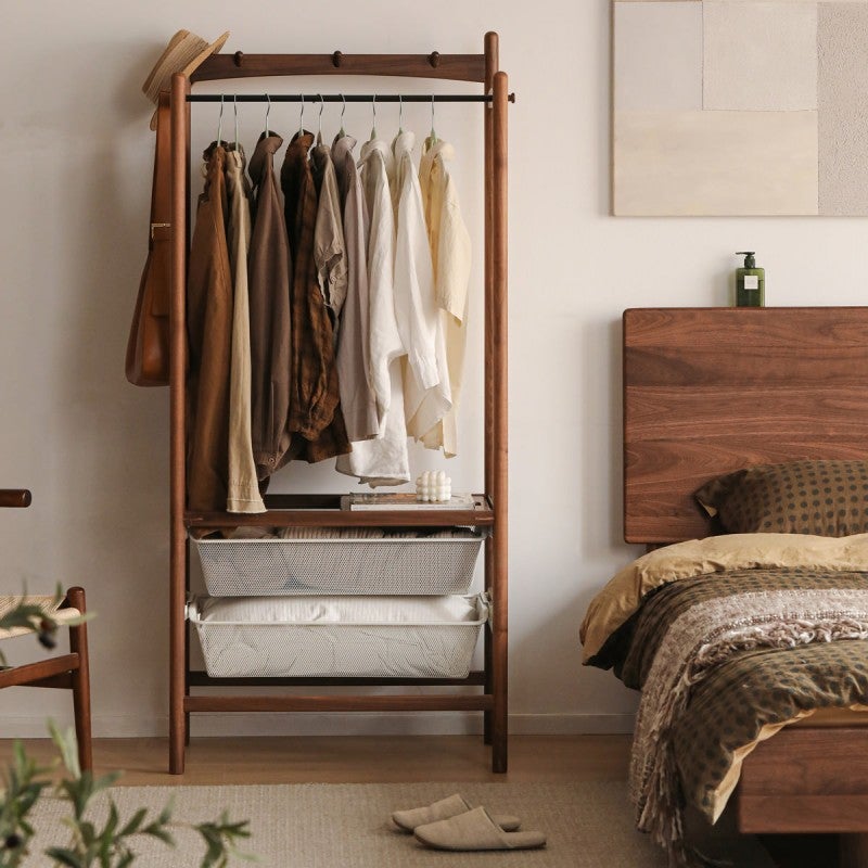 Walnut Clothes Rack Wexor American Walnut Timber Clothes Rack with Basket Drawers