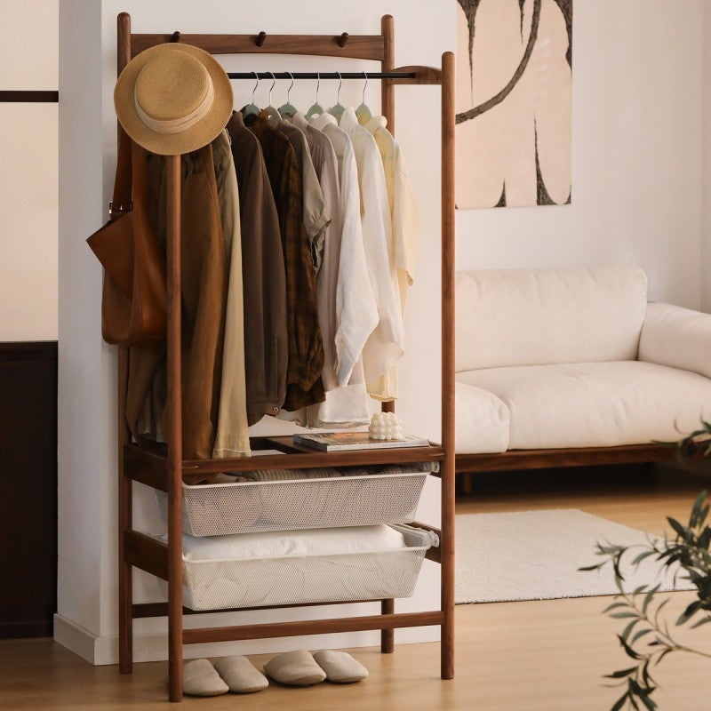 Walnut Clothes Rack Wexor American Walnut Timber Clothes Rack with Basket Drawers