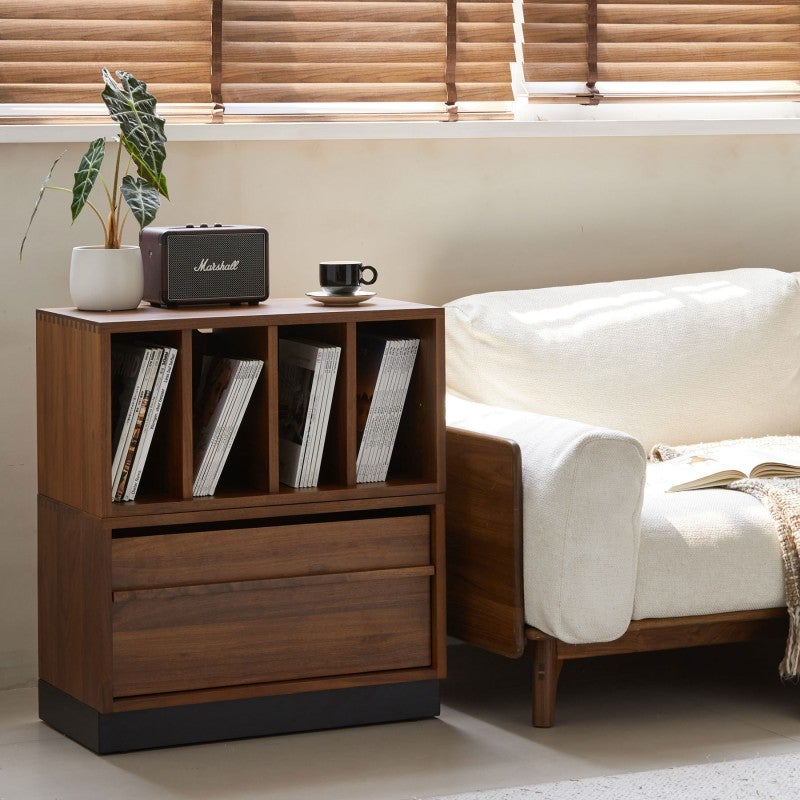 Naruki American Walnut Timber Modular Storage Unit with Baseboard, Type C