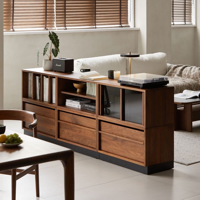 Naruki American Walnut Timber Modular Storage Unit with Baseboard, Type C