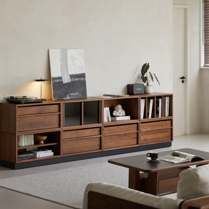 Naruki American Walnut Timber Modular Storage Unit with Baseboard, Type F