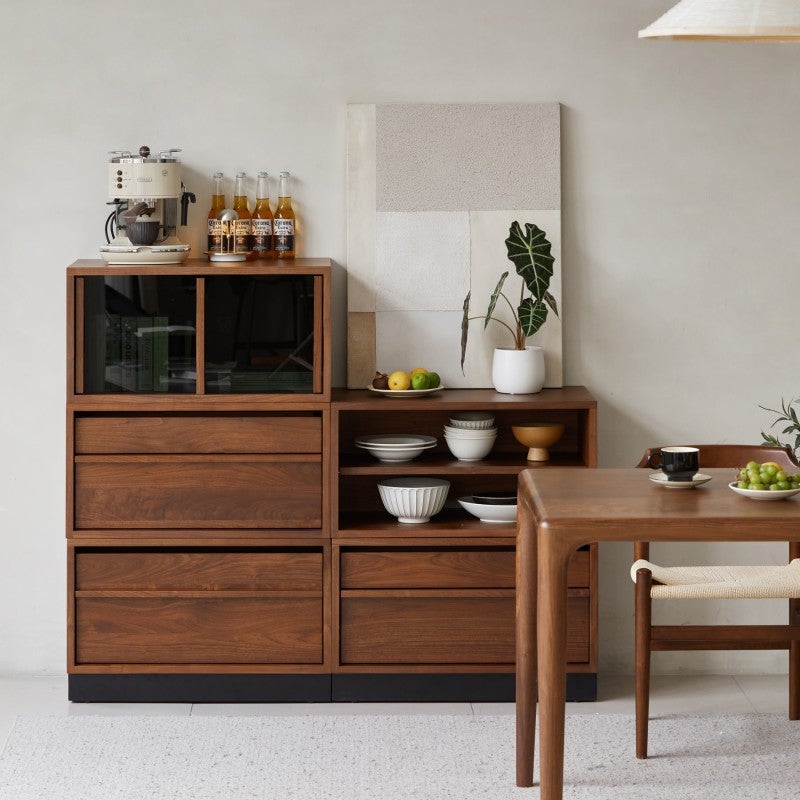 Naruki American Walnut Timber Modular Storage Unit with Baseboard, Type F