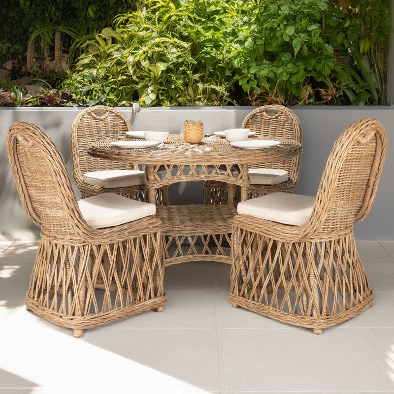Cream Rattan Dining Set Amos 5 Piece Rattan Dining Set, 120cm, Natural