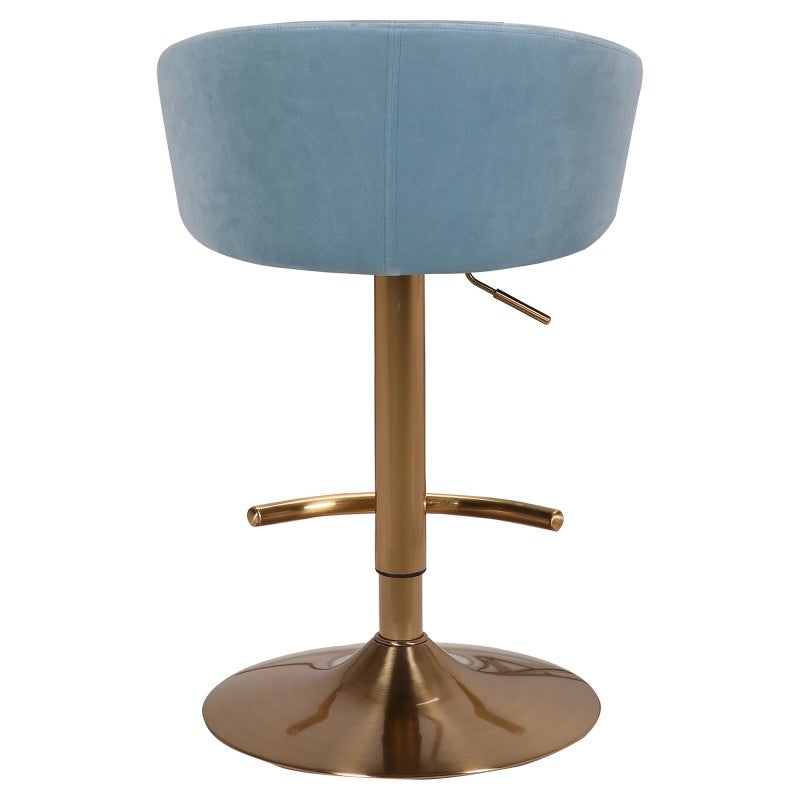 Winfrey Velvet Fabric & Metal Gas Lift Swivel Bar Stool, Blue / Brass