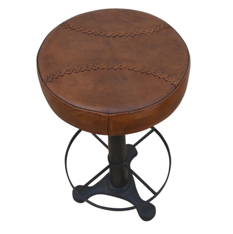 Stockton Hand Crafted Industrial Iron Bar Stool with Leather Seat