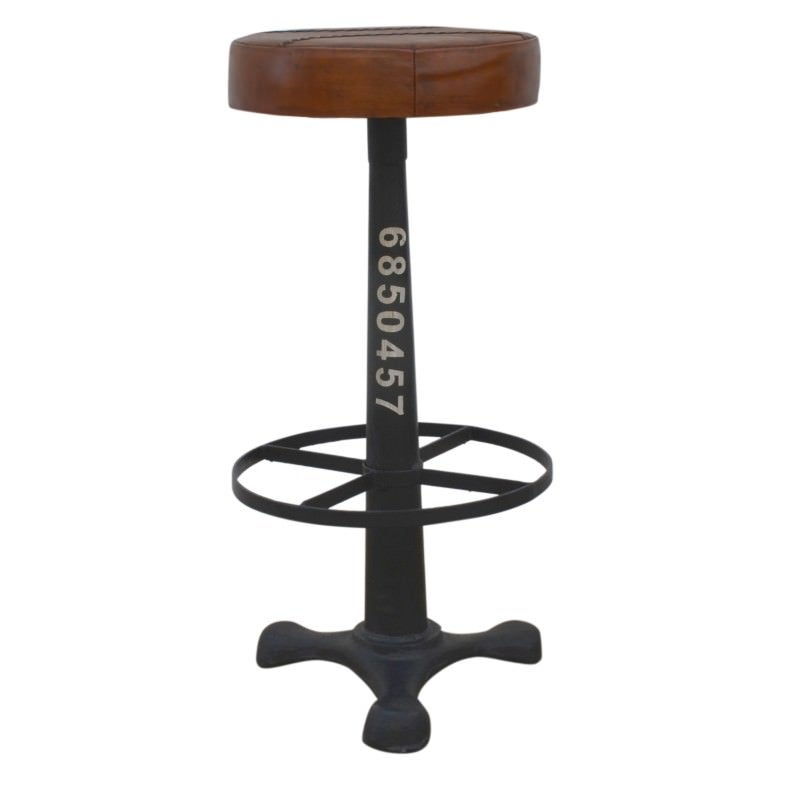 Stockton Hand Crafted Industrial Iron Bar Stool with Leather Seat