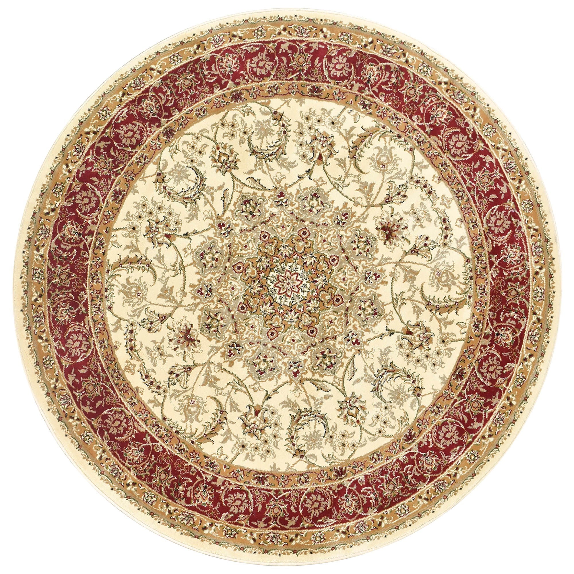 Granada No.15 Oriental Round Rug, 240cm, Cream / Red