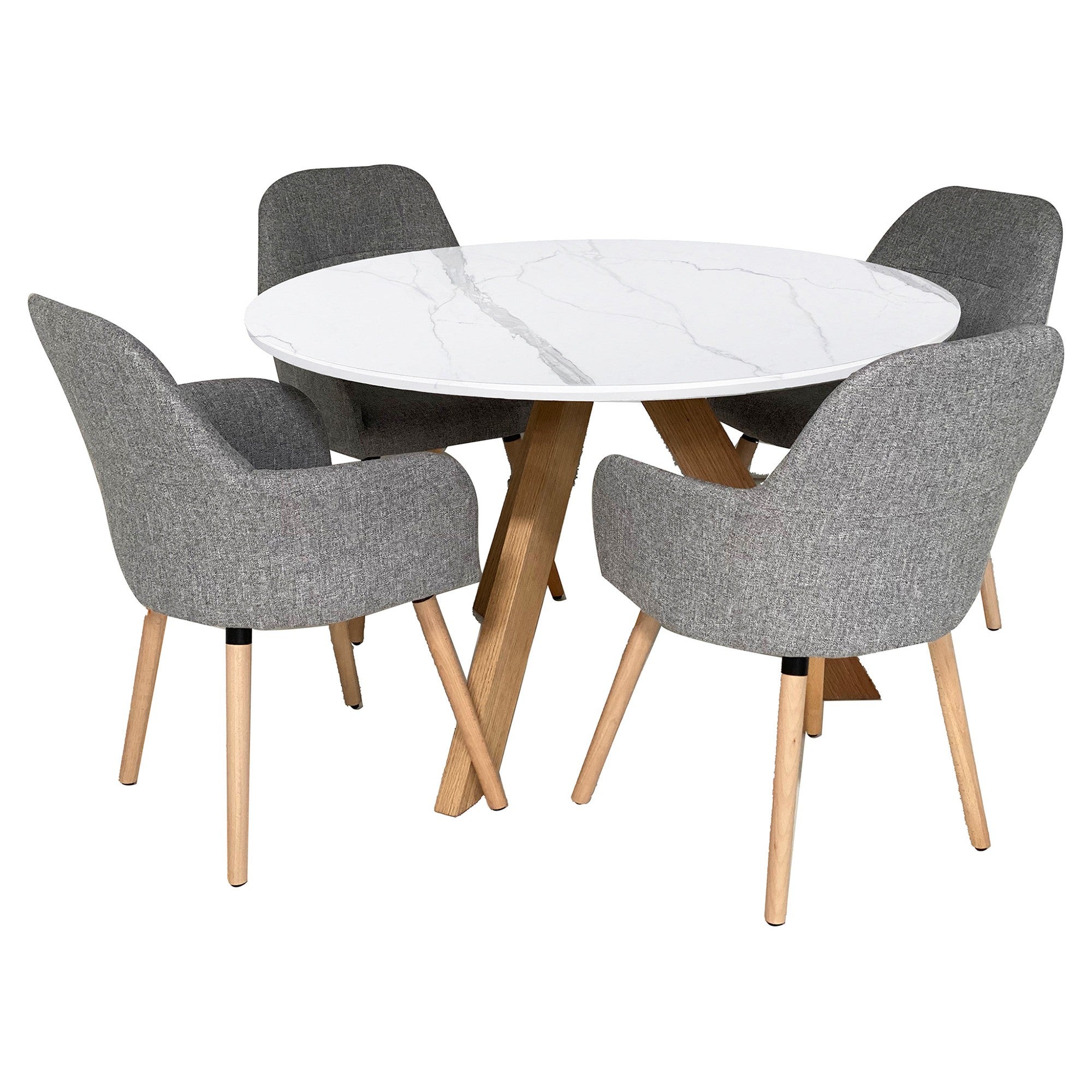 Morris 5 Piece Sintered Stone Top Round Dining Table Set, 120cm, with Grey Milan Chair