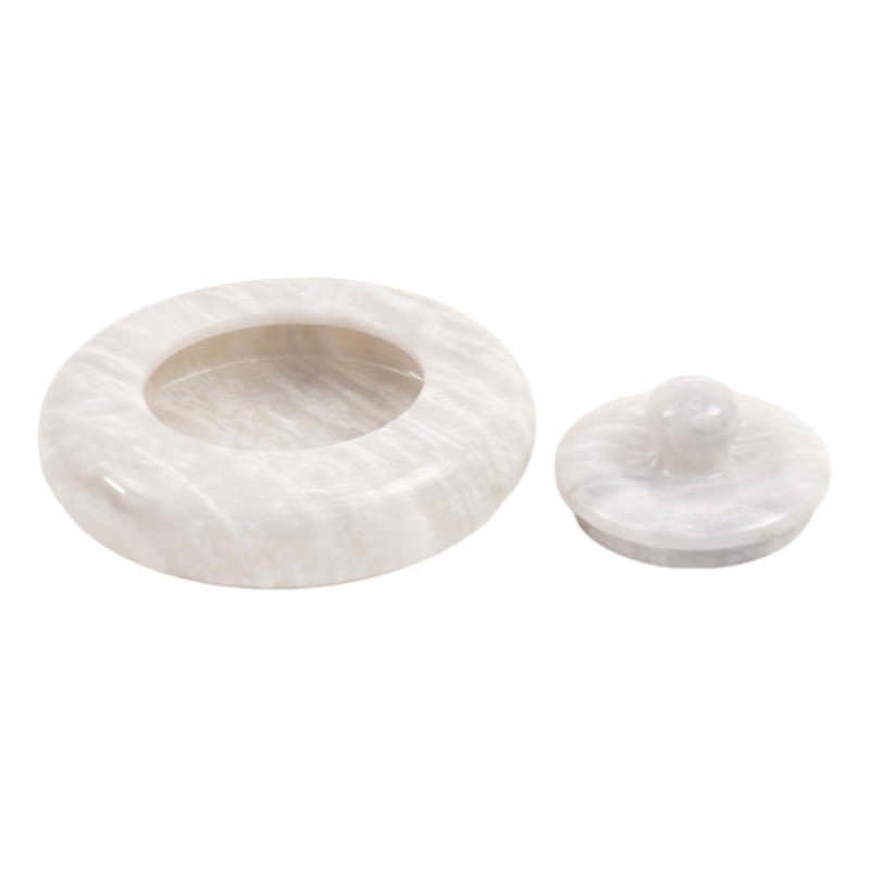 Marbeline Marble Round Ash Tray with Lid, White
