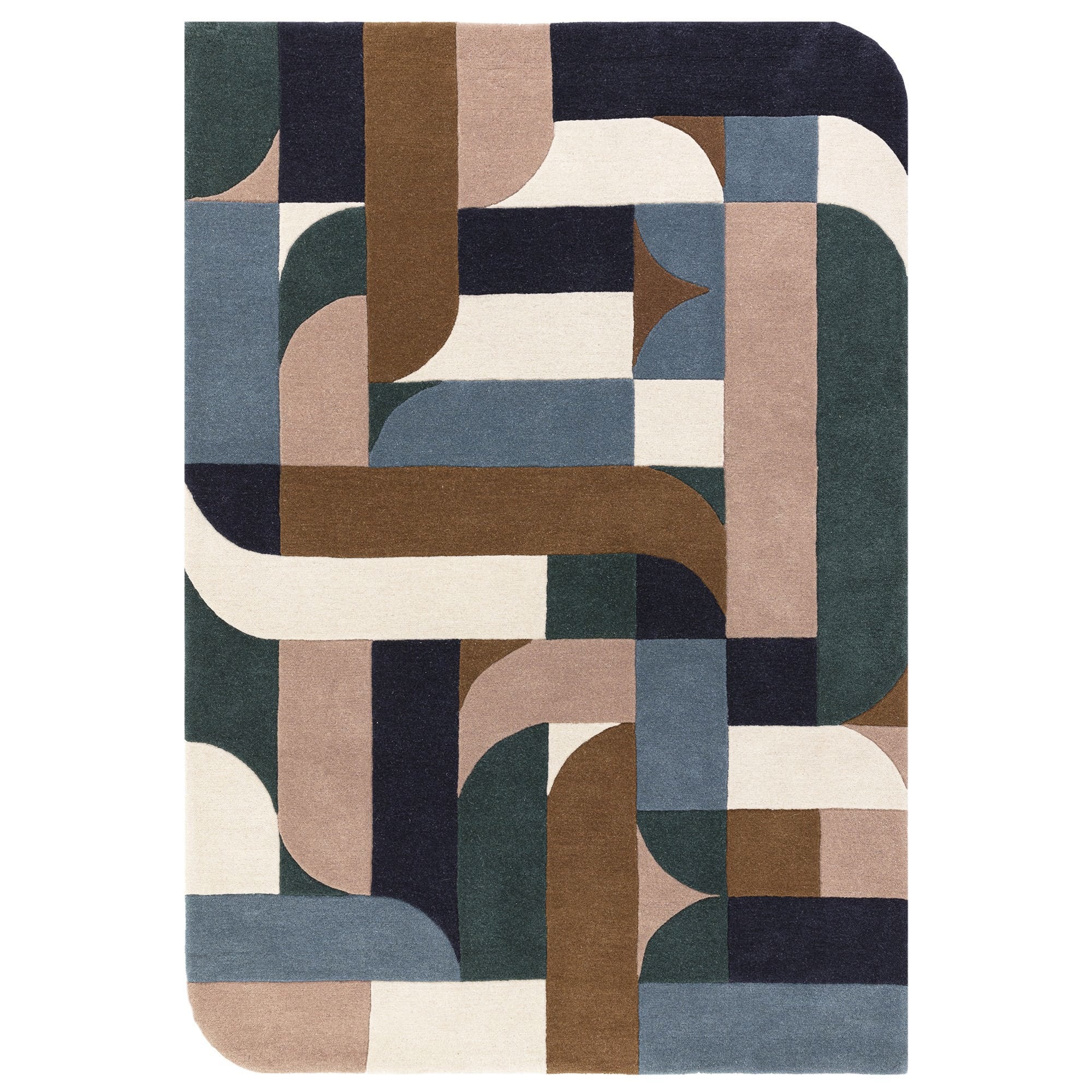 Asiatic Matrix Klotski Hand Tufted Designer Wool Rug, 160x230cm, Teal