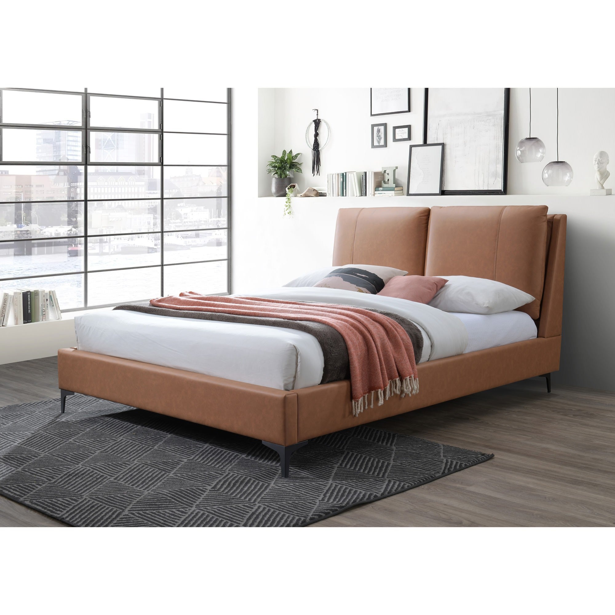 Nathan Leather Look Fabric Platform Bed, Queen