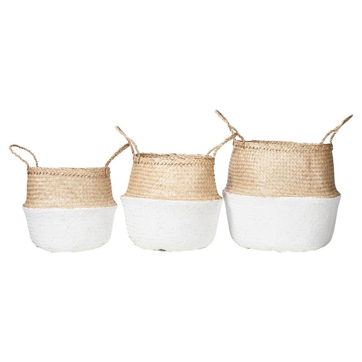 Lucida 3 Piece Foldable Seagrass Basket Set, Natural / White