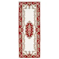 Avalon French Aubusson Wool Runner Rug, 210x67cm, Ivory / Red