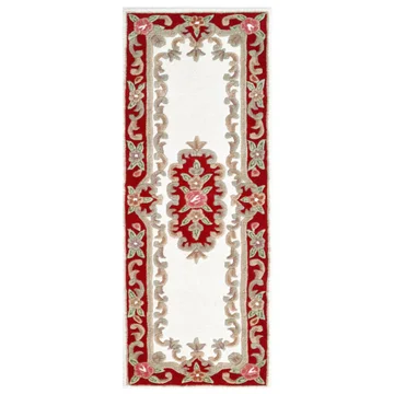 Avalon French Aubusson Wool Runner Rug, 210x67cm, Ivory / Red