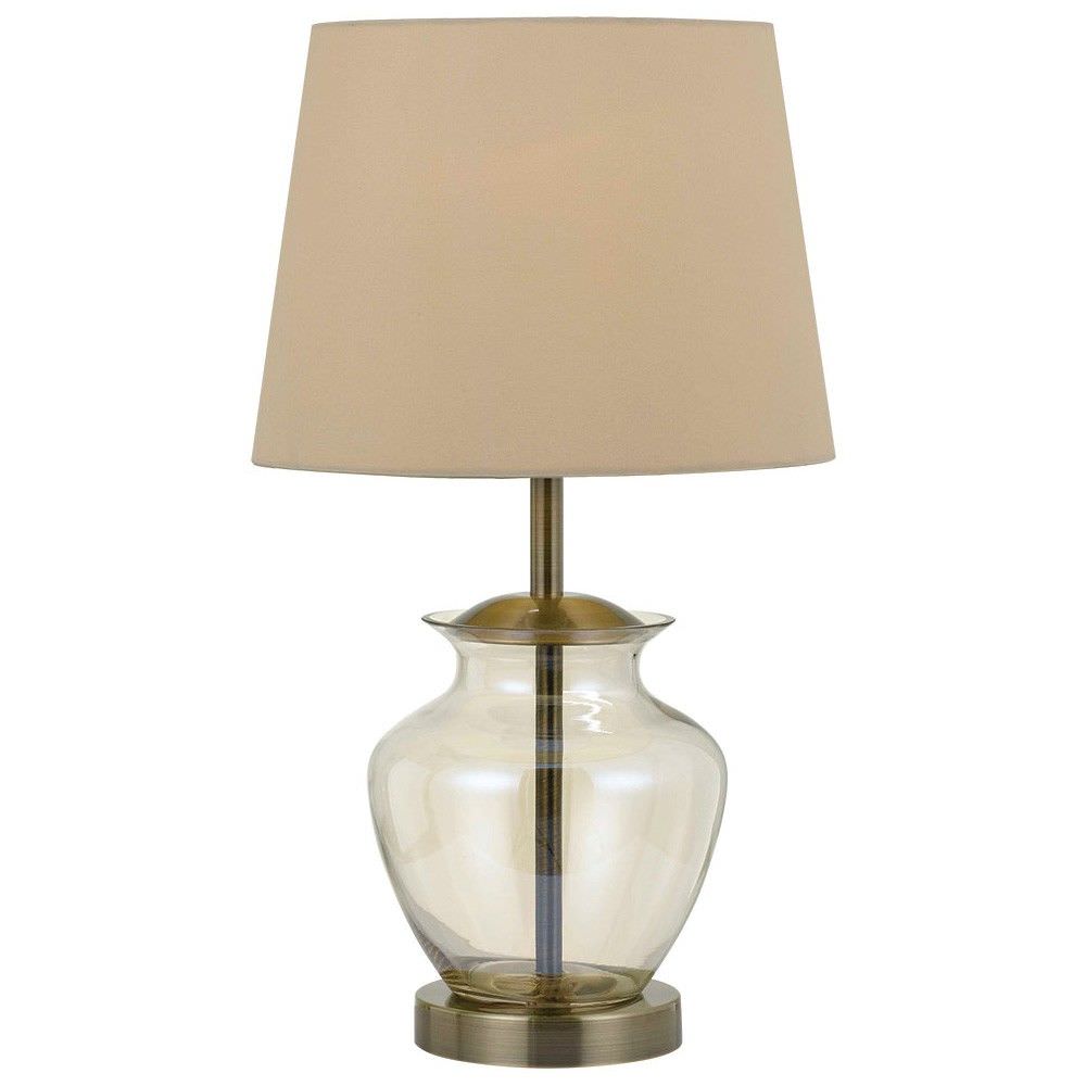 June Glass Base Table Lamp, Amber / Antique Brass