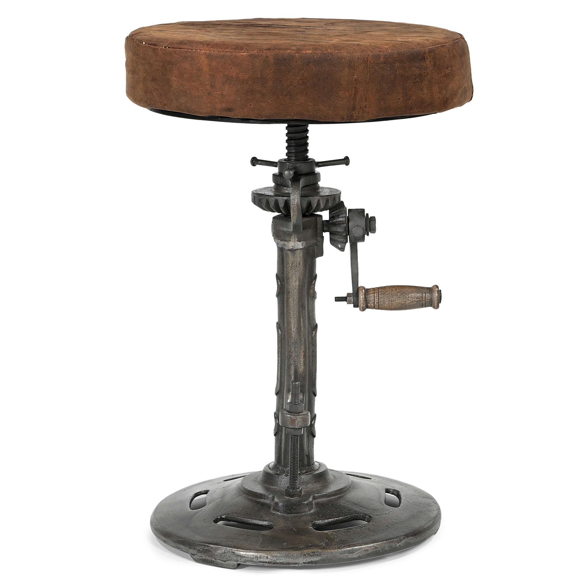 Blackburn Iron Industrial Windup Counter Bar Stool Vintage Leather Seat