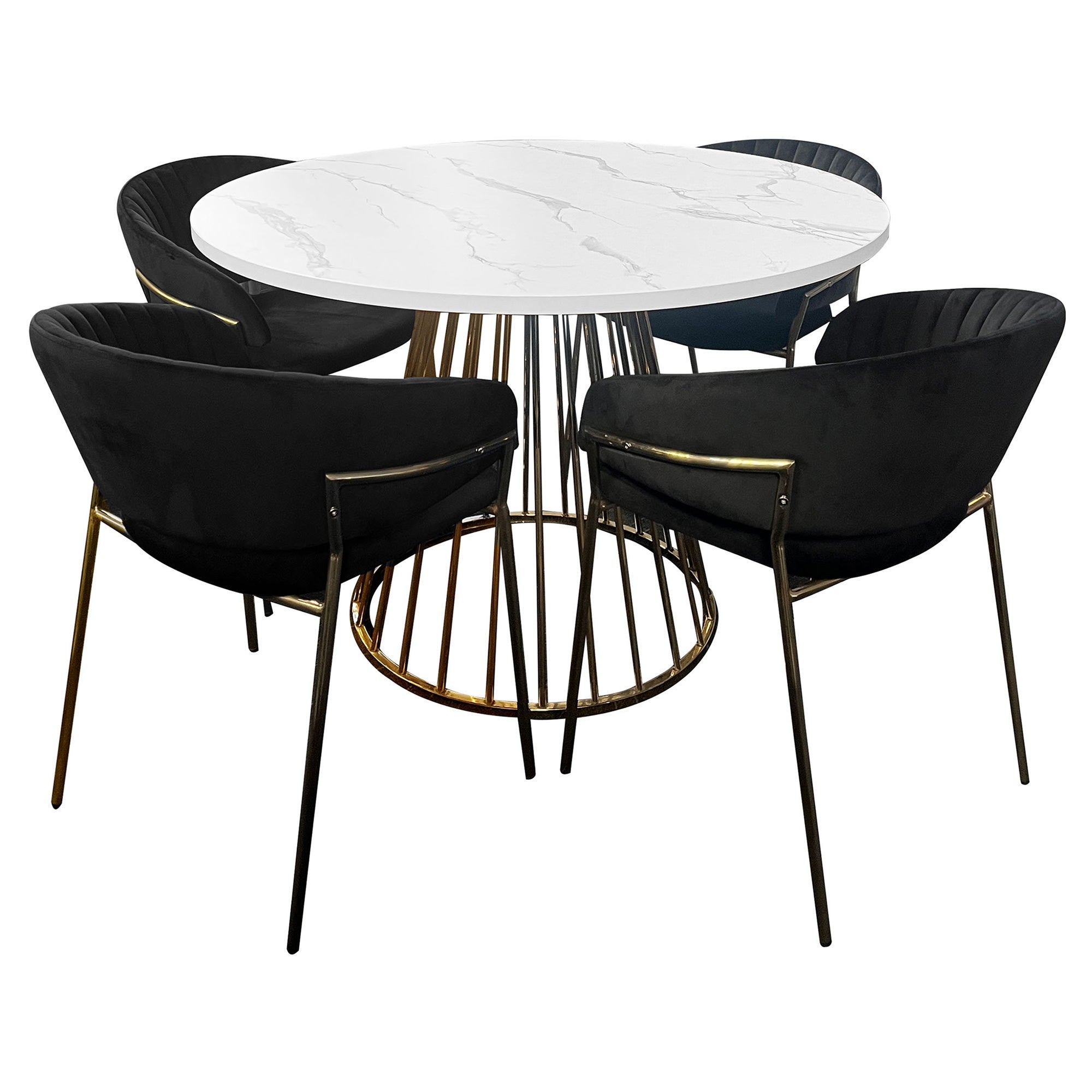 Matilda 5 Piece Faux Marble Top Round Dining Table Set, 110cm, with