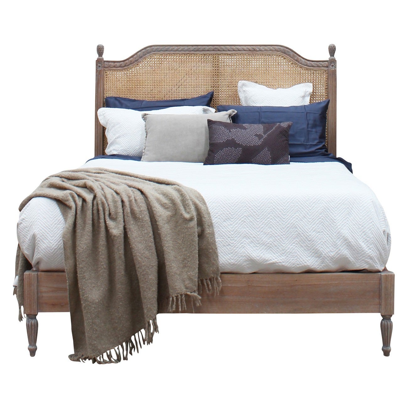 Lapalisse Handcrafted Mind Wood & Rattan Bed, King, Weathered Oak