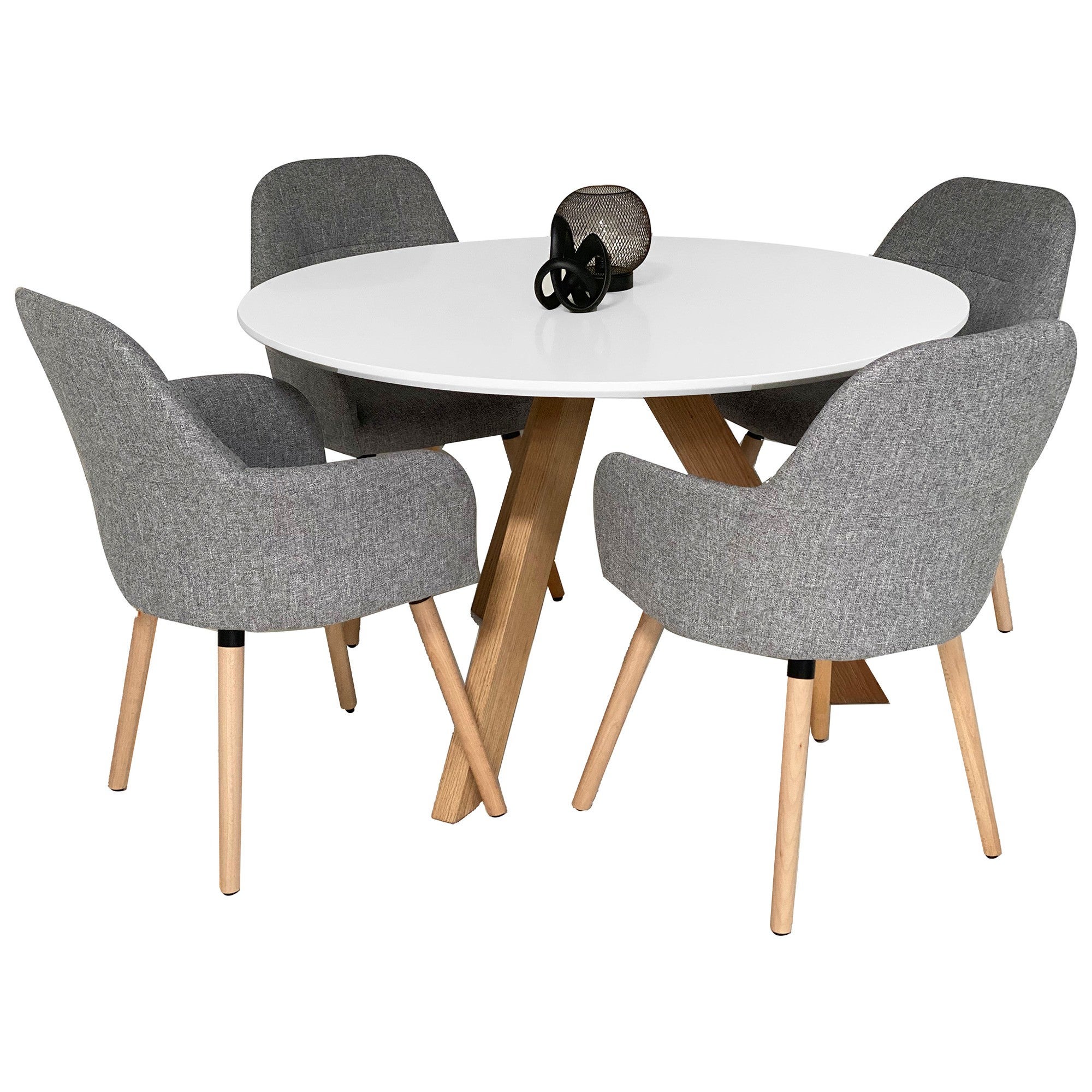 Morrison 5 Piece Round Dining Table Set, 120cm, with Grey Milan Chair