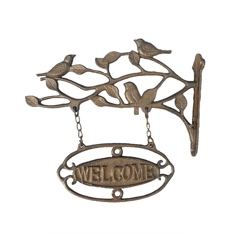 Bird Cast Iron Welcome Hanging Sign, Antique Rust