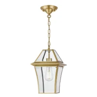 Rye IP44 Metal & Glass Indoor / Outdoor Pendant / Batten Fix Ceiling Light, Small, Brass