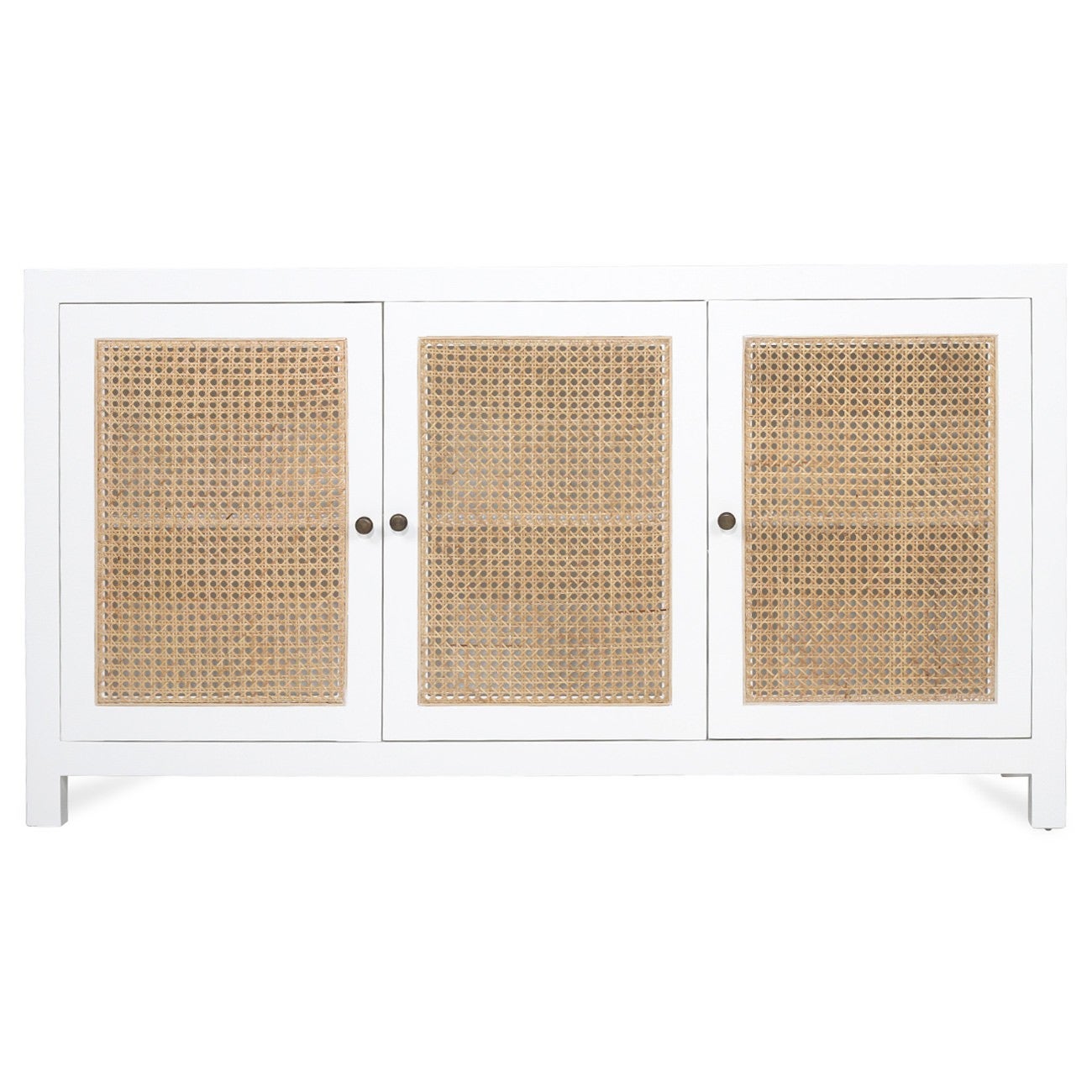 Saoro Teak Timber & Rattan 3 Door Sideboard, 150cm, White