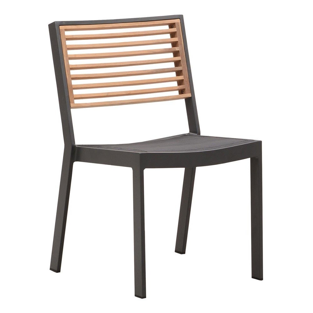 Indosoul St Lucia Teak Timber & Metal Outdoor Dining Chair, Charcoal