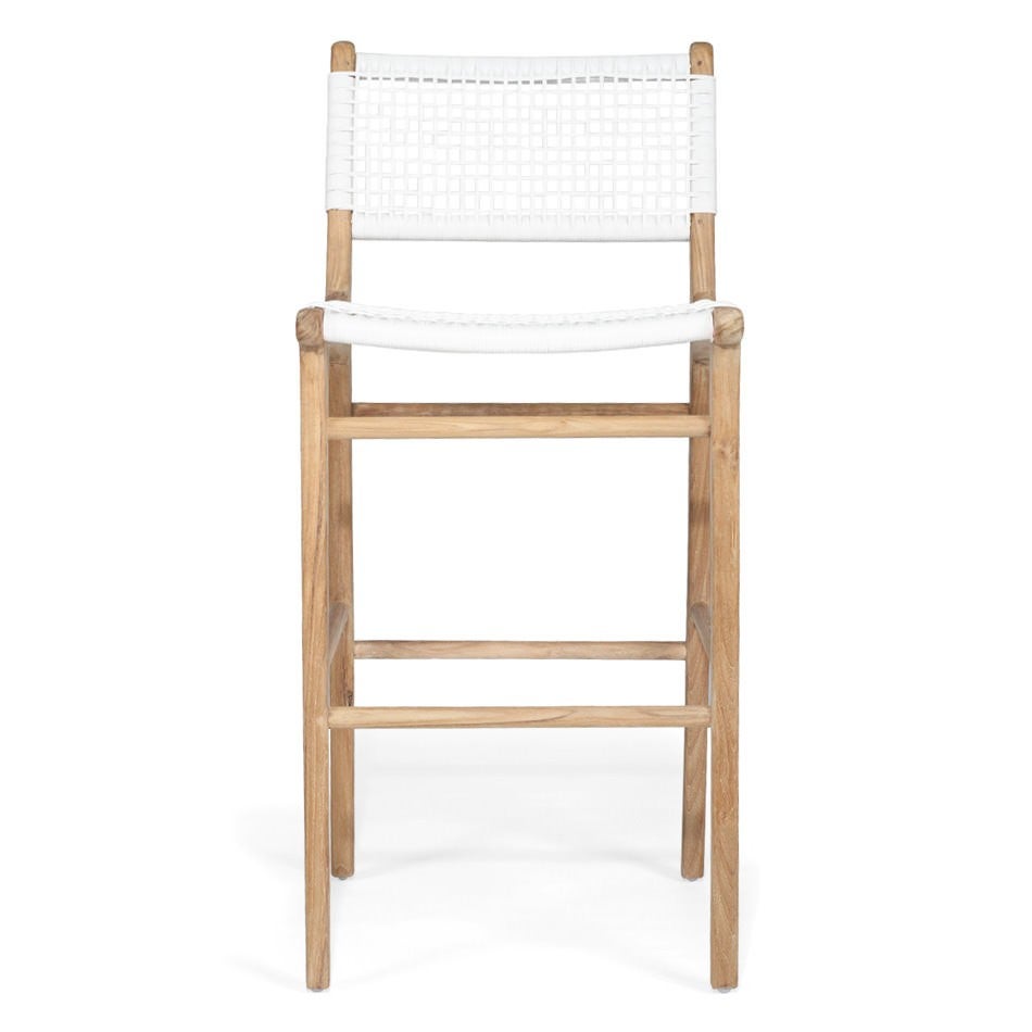 Zac Teak Timber & Woven Cord Indoor / Outdoor Bar Stool, White / Natural