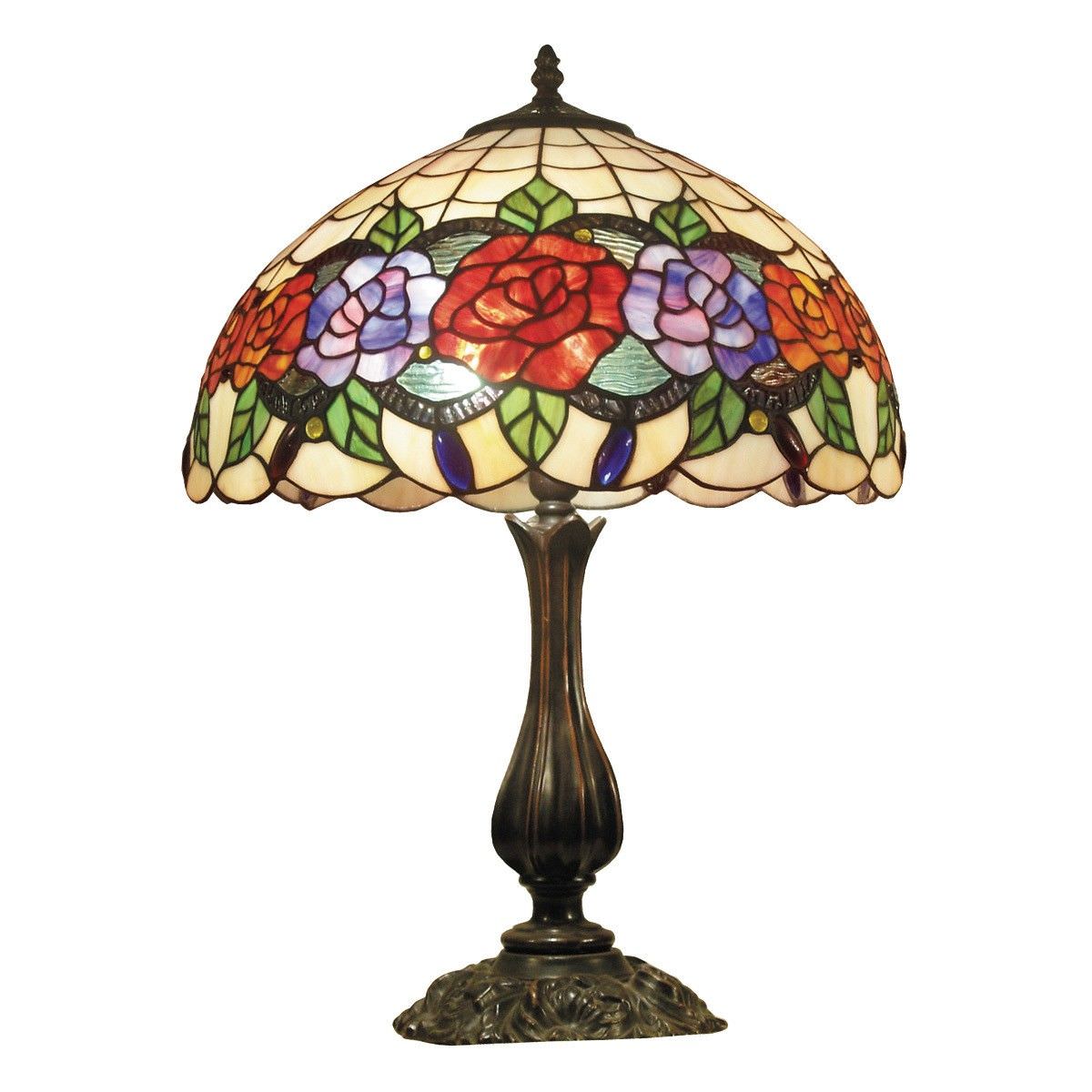 Rose Garden Tiffany Style Stained Glass Table Lamp, Large