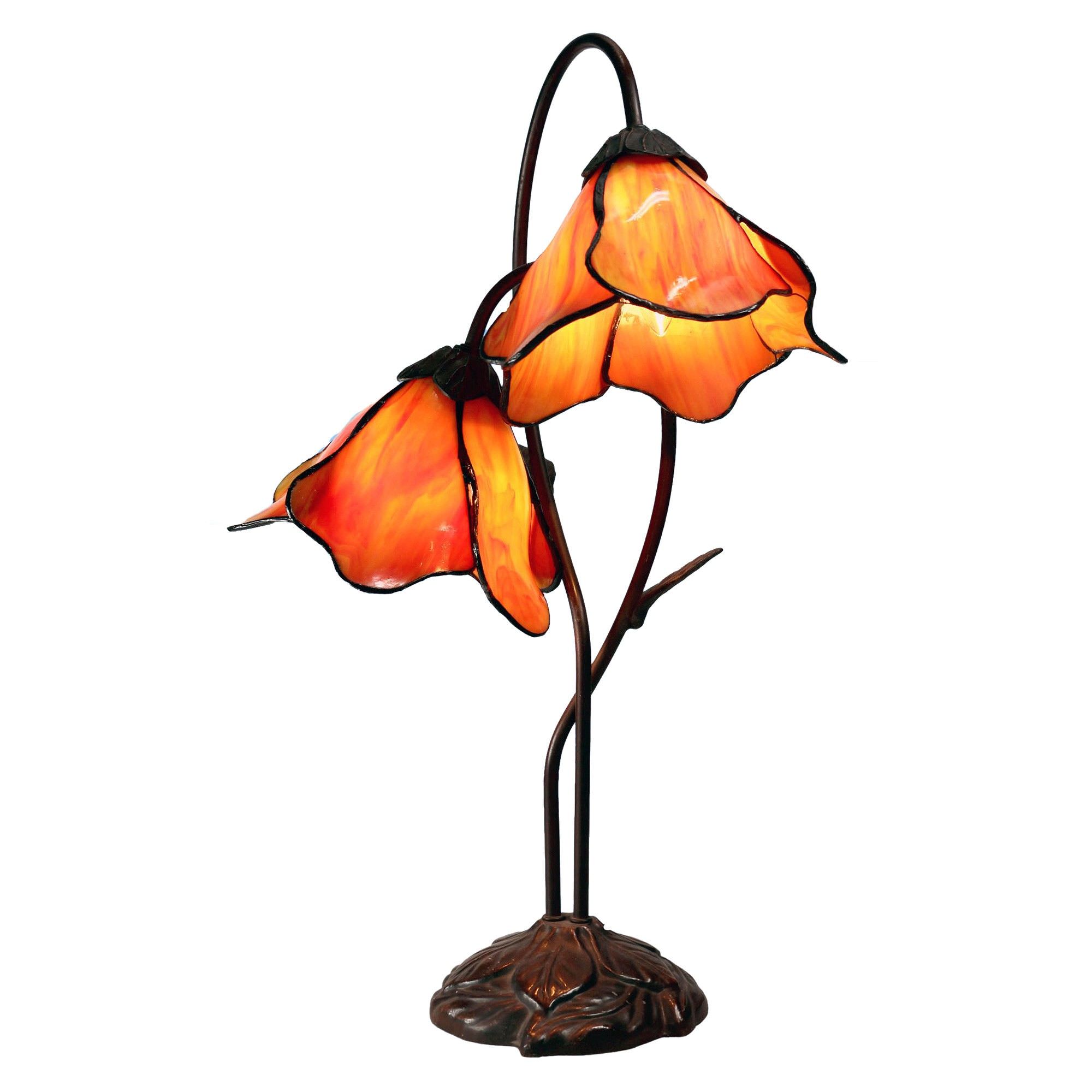 Lily of The Valley Tiffany Style Stained Glass Flower Table Lamp, Double Shade, Amber