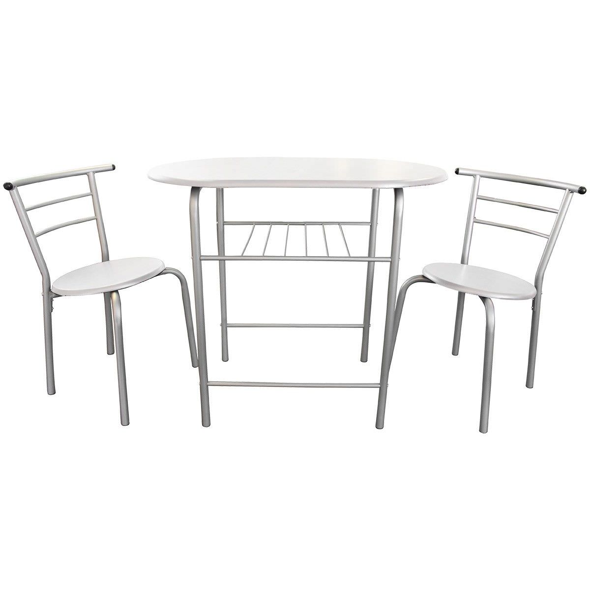 Lofty 3 Piece Breakfast Table Set, White / Silver