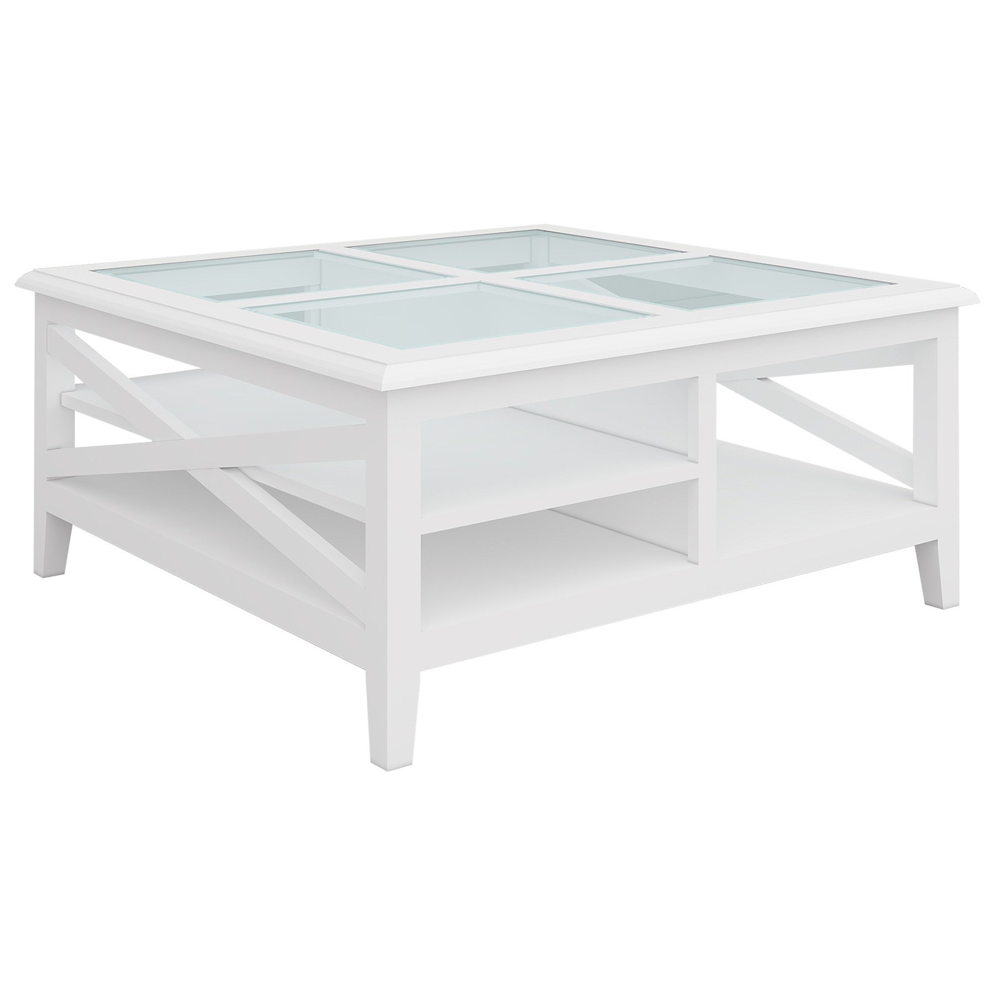 Hastings Glass Top Wooden Square Coffee Table, 100cm