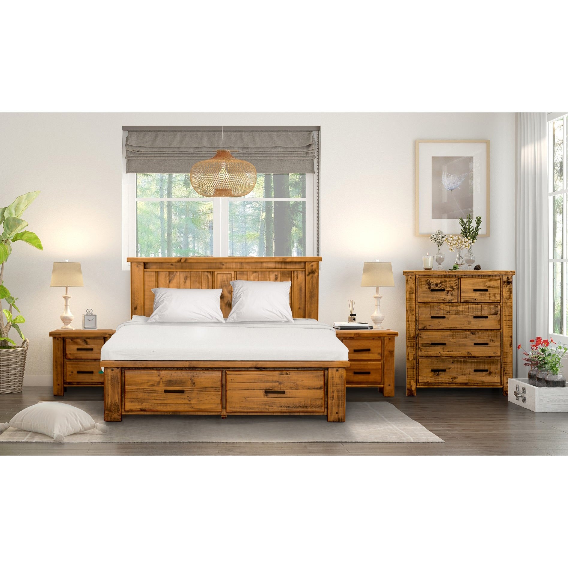 Oxley 4 Piece Pine Timber Bedroom Suite with Tallboy Queen