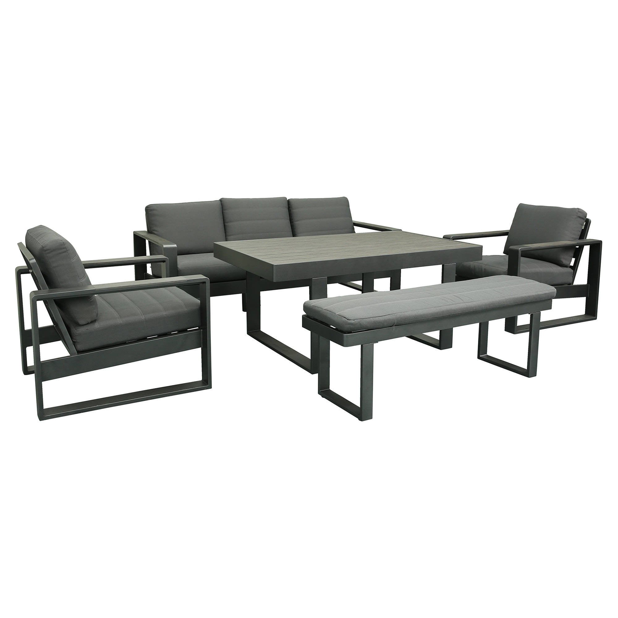 Navarro Piece Metal Outdoor Lounge Dining Set, Charcoal