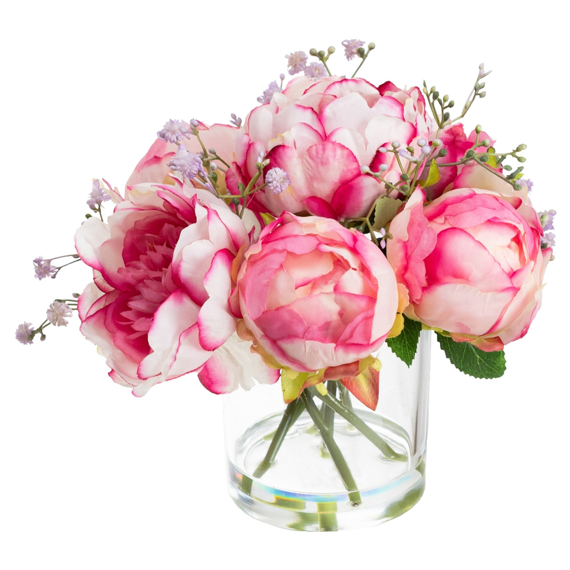 Stella Artificial Peony Arrangement in Vase, 25cm, Lilac Flower