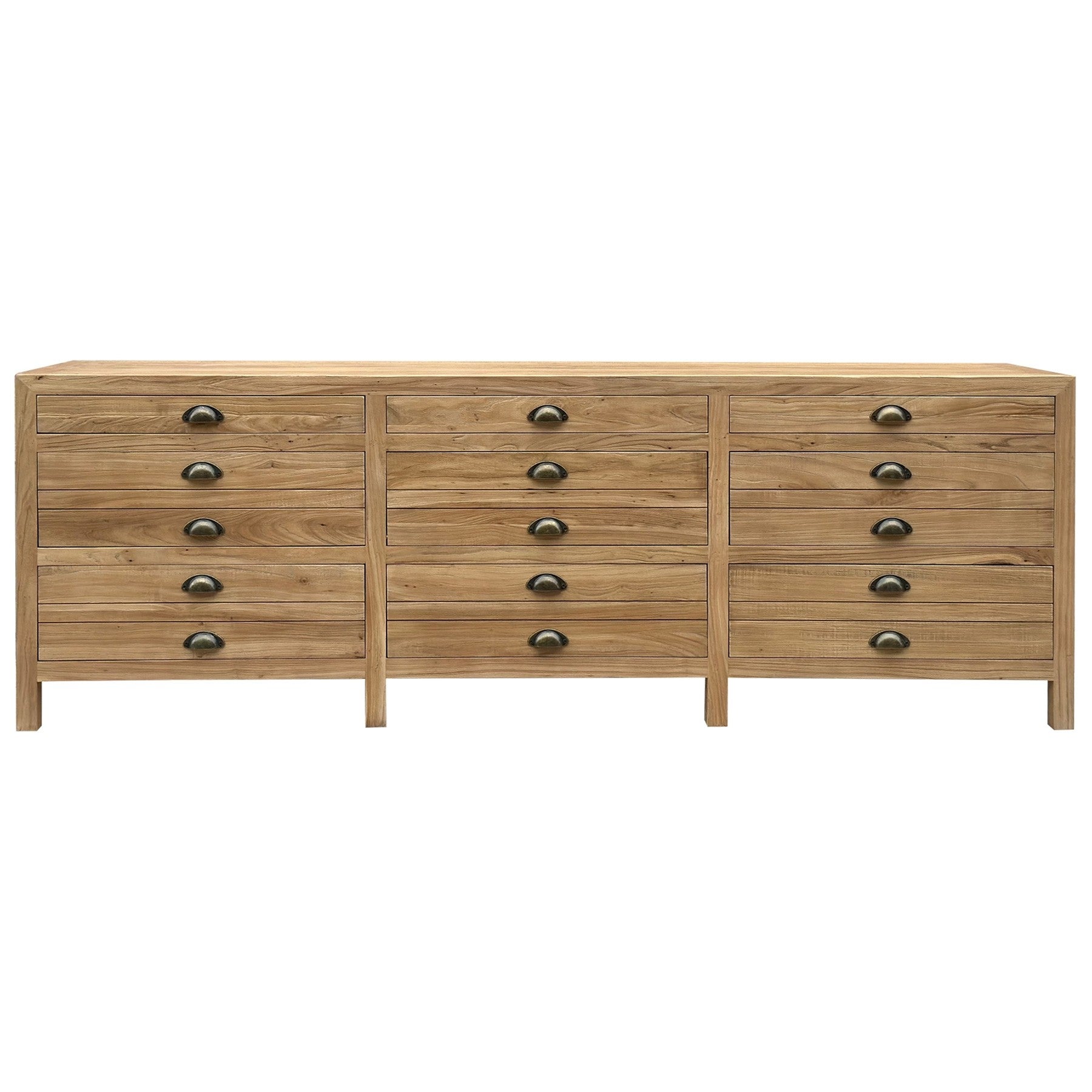 Printmakers Recycled Pine Timber 9 Drawer 206Cm Tv Unit