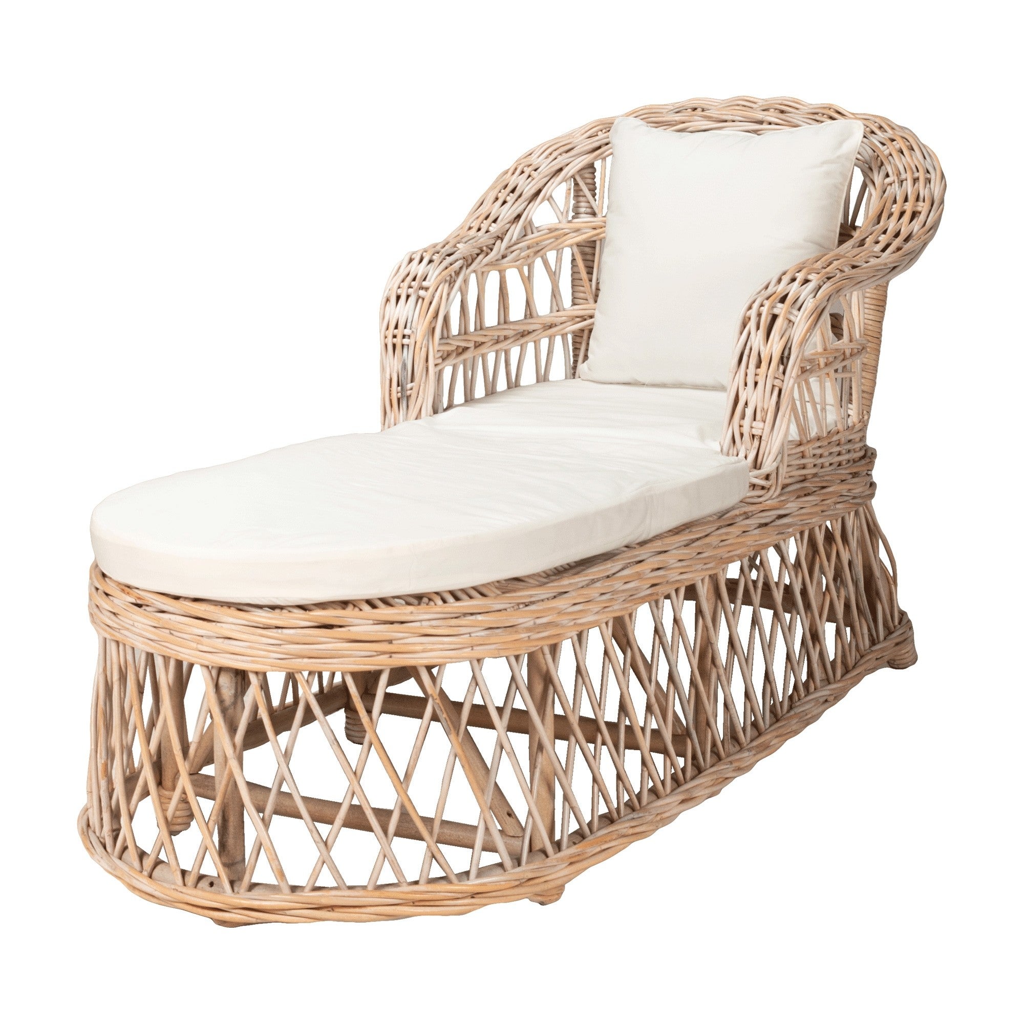Nassau Rattan Chaise Daybed, 160cm, White Wash Oatmeal