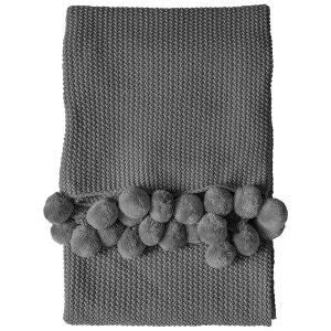 Porcko Stitched Pom Pom Throw 130x170cm Grey