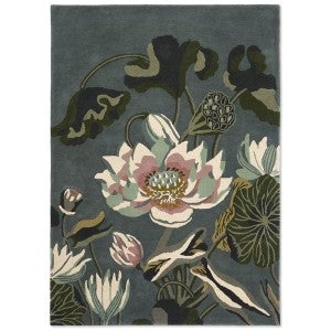Wedgwood Waterlily Hand Tufted Designer Wool Rug, 180x120cm, Midnight Pond