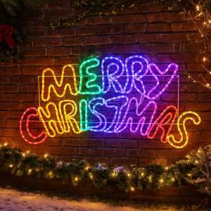 December Led Signs Letitia IP44 Indoor / Outdoor LED Light Up Merry Christmas Sign ...