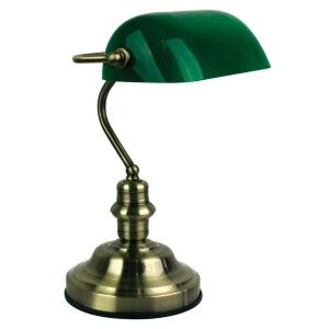 Bankers Metal & Glass Desk Lamp, Green / Antique Brass