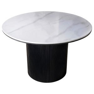 Blanco Wooden Round Dining Table, Sintered Stone Top, 120cm, White / Black