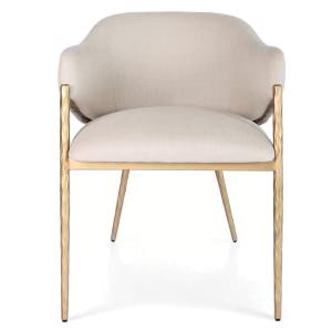 Heston Fabric & Metal Dining Armchair, Beige / Brass