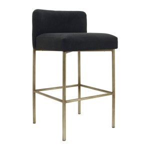 Leon Fabric & Metal Kitchen Stool, Black / Antique Gold